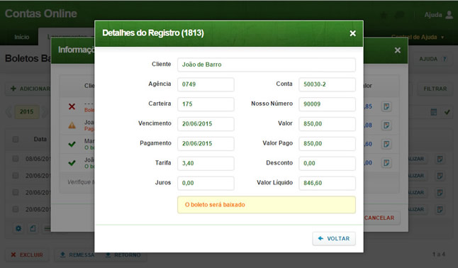 Arquivo de Retorno (Informações do Registro)