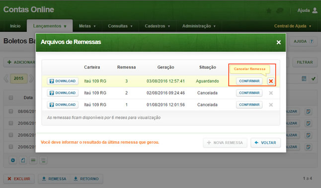 Arquivo de Remessa (Cancelar)
