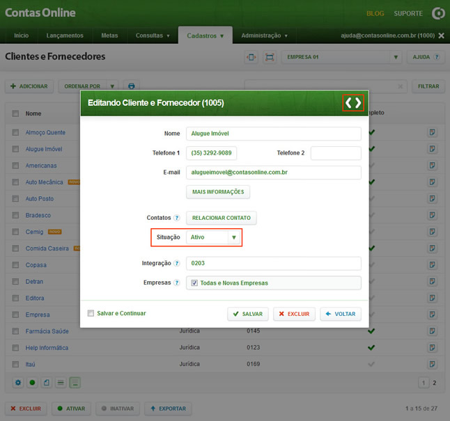 Cadastro de Clientes e Fornecedores (Edição do Cliente e Fornecedore)