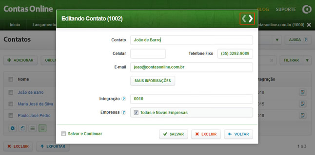 Cadastro de Contatos (Edição do Contato)