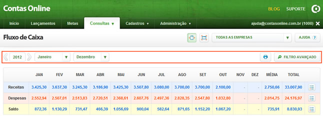 Fluxo de Caixa (Filtrando os Lançamentos)