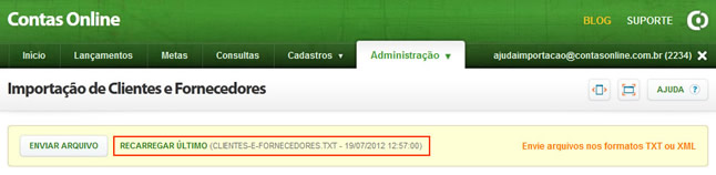 Importação de Cadastros (Recarregar Último Arquivo)