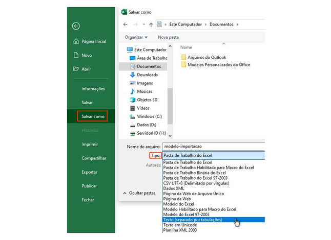 Importar do QuickBooks  (Salvar Como)