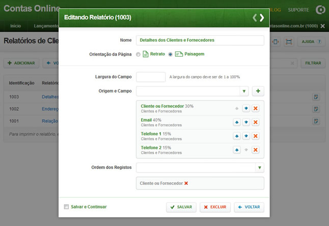 Relatórios (Campos e Ordenação)