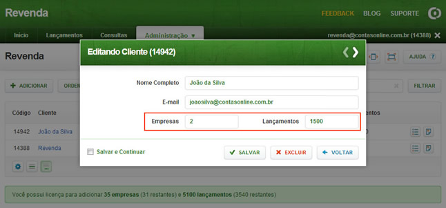 Configurar os Limites do Cliente