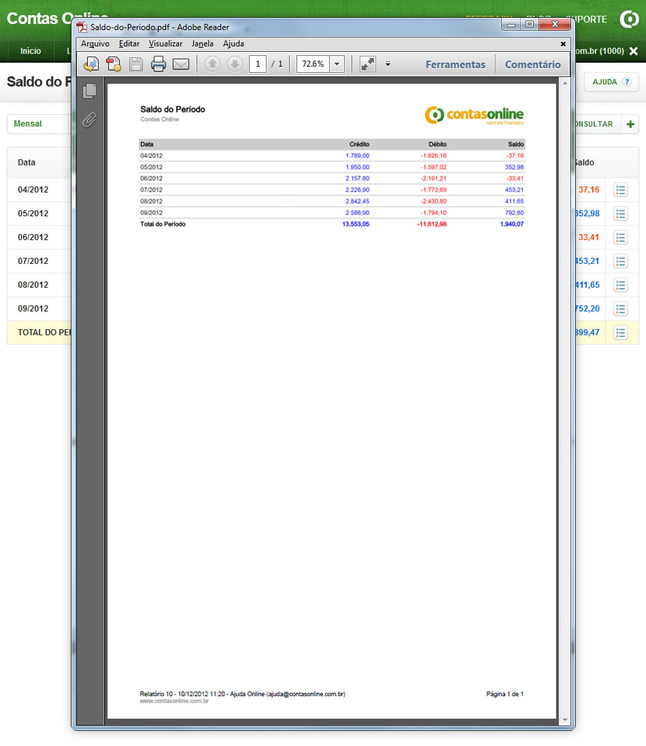 Saldo do Período (Relatório em PDF)